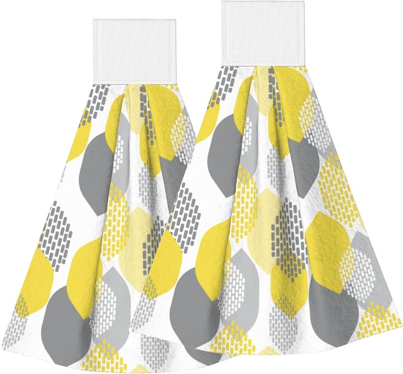 PDDCWAY Yellow Gray Kitchen Hand Towels Modern Boho Hanging Tie Towels Fast Drying Dish Cloth with Loop 2 PCS for Bathroom Restroom Home Decor - Image 1